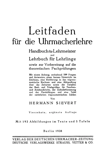 Leitfaden f�r die Uhrmacherlehre (Buch von Sievert)