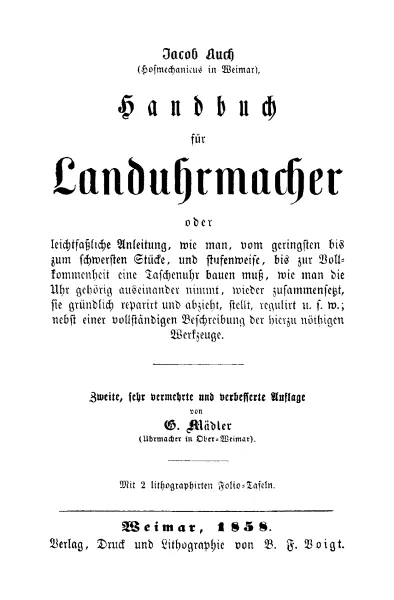 Handbuch f�r Landuhrmacher (Buch von Jacob Auch)