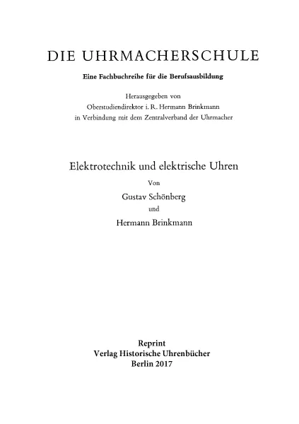 Elektrotechnik und elektrische Uhren (Buch von Sch�nberg / Brinkmann)