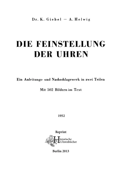 Die Feinstellung der Uhren (Buch von Giebel und Helwig)