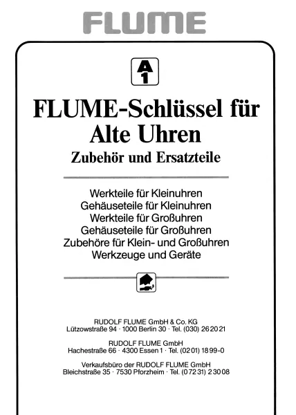 Flume-Schl�ssel f�r alte Uhren (Furniturenkataolg der Firma Flume Technik GmbH)