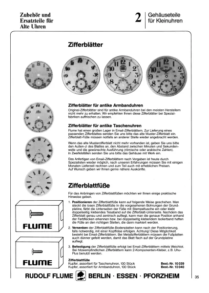 Flume-Schl�ssel f�r alte Uhren (Furniturenkataolg der Firma Flume Technik GmbH)