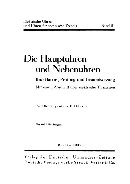 Die (elektrischen) Haupt- und Nebenuhren (Buch von Thiesen)