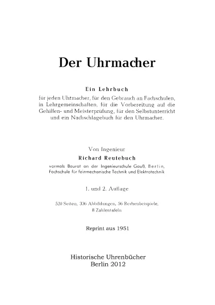 Der Uhrmacher (Buch von Richard Reutebuch)