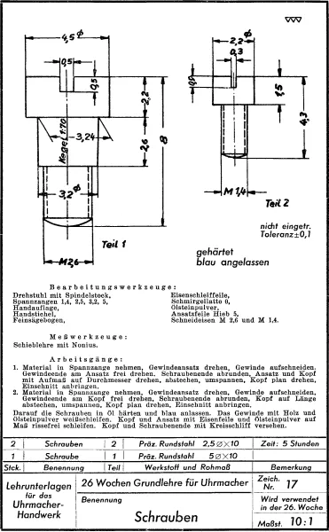 26 Wochen Grundlehre f�r Uhrmacher (Uhrmacherbuch)
